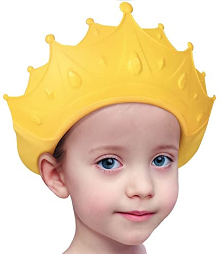 Cuffia da doccia impermeabile per bambini, per bambini, ragazze, ragazzi, protegge orecchie e occhi. Corona da bagno regolabile in silicone.