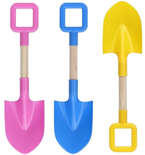 16 Jumbo Beach Sand Shovels Toys for Kids, Pink Gardening Tool Kits, Sturdy Long Wooden Spade for Sand Snow Digging, ABS Plastic Scoops Gift for Summer Winter Camping Backyard Planting (3PCS)