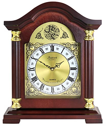 Bedford Clock Collection Redwood Mantel Clock with Chimes