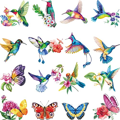Pajean 32 Pieces Hummingbird Window Clings Anti Collision Decals to Prevent Bird Strikes on Window Glass Butterfly Flower Hummingbird Stickers Bird Static Clings Decor
