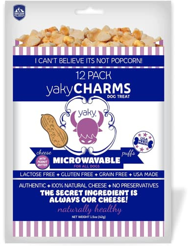 Himalayan Dog Chew YakyCharms Peanut Butter Popcorn Dog Treats | Dog Training, Treats for Dogs, 100% Yak Cheese | Microwavable, Gluten, Grain, Lactose Free, USA Made | 12 Pack, White