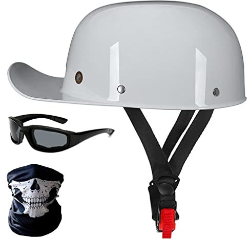 Motorrad-Halbhelme Mit Brille Und Gesichtsabdeckung, Retro-Schirmmütze Halbschale, Halbschalenhelm, DOT/ECE-geprüfter Vintage-Helm Im Deutschen Stil Für Männer Und Frauen (M/L/XL)