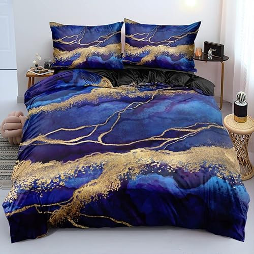 Luowei 3D Bettwäsche 155x220cm Blau Marmor Weich BettwäSche Set 3D Drucken Mikrofaser Bettbezug für Jungen Mädchen Jugendliche mit 2 Kissenbezug 80x80cm und Reißverschluss