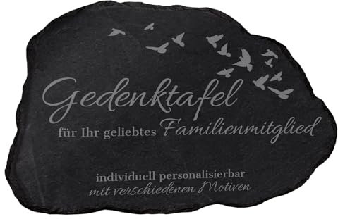 mtb more energy Gedenktafel Grabstein aus Schiefer mit Gravur - wähle passende Motive und Schriftarten - Naturform (33 x 22 cm) - Grabplatte Gedenkbild Kondolenzfeier