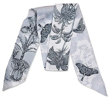 LumiSyne Foulard En Soie Étroit Pour Femmes Et Filles - Écharpe Maigre Longue Imprimée Arbre Fleurs Motif Lettre Style Artistique Rétro - Satin Cravate Cheveux Bandeau Au Poignet Poignée Ruban