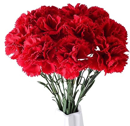 XZJMY 10 fiori di garofano in seta, fiori artificiali in seta, con stelo lungo 55 cm, composizioni floreali, decorazione per matrimoni, centrotavola, per casa, ufficio, feste (rosso, 10)