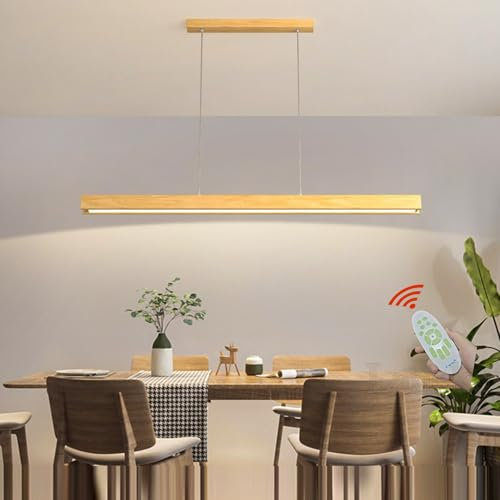 LED Pendelleuchte Esstisch Esszimmerlampe Holz Hängeleuchte Dimmbar Hängelampe Modern Design Pendellampe Höhenverstellbar Kronleuchter Lampe für Küche Wohnzimmer Esstischlampe Decke (A, L80cm)