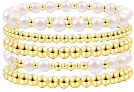 Cupimatch Armband Damen Perlen Stretch: Barockes Perlenarmband aus 14K Gold Stapelbares Goldarmband Bunte Armschmuck Geschenke für Frauen Mädchen
