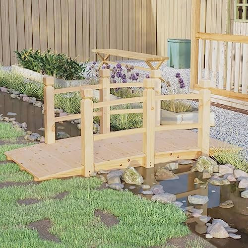 Homgoday Gartenbrücke mit Geländer 150x67x56cm Massivholz Fichte 280 Outdoor & Garten