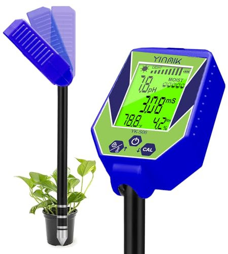 Medidor de EC y pH del suelo YINMIK medidor de humedad del suelo para plantas de interior kit de prueba de pH/humedad/EC/luz/Humedad del aire/temp del suelo 6 en 1 para jardinería, invernadero, granja