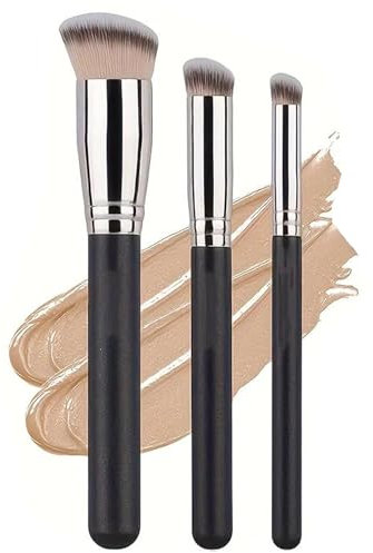 Pennello per Fondotinta,3PCS Pennelli Make Up Contouring Professionali,Pennello Fondotinta e Pennello per Correttore,per Applicare Fondotinta Liquido, Lucidare, Sfumare il Trucco Sul Viso