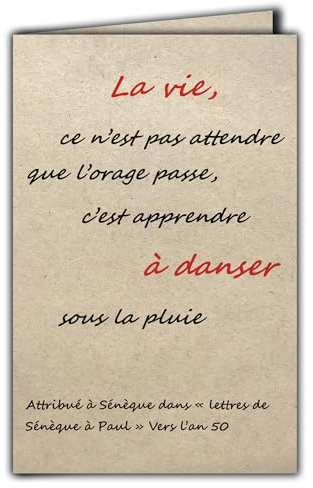 Afie CIT-1017 Carte Citation sur papier naturel fibré avec Enveloppe La vie ce n’est pas attendre que l’orage passe c’est apprendre à danser sous la pluie Sénèque - Fabriqué en France