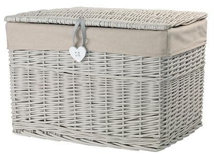 Wickerfield Large Rattan Storage Box, Storage Baskets with Lid, Wicker Storage Trunk with Liner, Bedroom & Bathroom (Large)