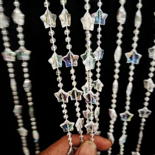 ave split Beaded Curtain Doorways Star Acrylic Hanging Door Beads String Curtains Tassel Room Divider Screen Decor for Doorway Window Living Room Wedding 049Star (Shiny Transparent Stars)