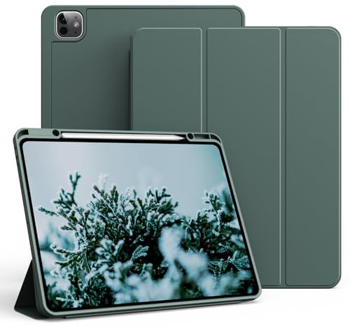 KVTVOU for iPad Pro 13 Inch Drop-Proof Case 2024/2025 (7th / 8th Generation) with Pencil Holder, Shockproof Tri-Fold Stand, Support Pencil Charging and Auto Wake/Sleep, for iPad Pro 13 Case, Green
