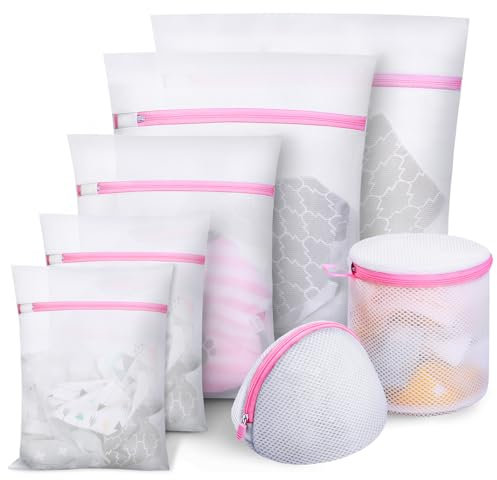 7er Set Wäschebeutel Wäschenetze,Wäschesack BH Waschmaschine Laundry Bag für Empfindliches,BH, Bluse, Unterwäsche, Schuhe, Babykleidung, Wash Bag usw（Rosa,1XL,2L,2M,2BH）