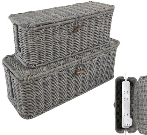 Caja de gestión para cables, organizador de cables eléctricos, 2 cajas organizadoras para tiras de corriente, contenedor del cable de extensión para cables de TV, ordenadores, routers, hub USB