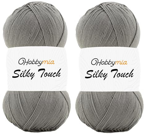HobbyMia Silky Touch Crochet Yarn - 100gr / 383yds - 100% Microfiber Acrylic - (2) Sport Fine Weight - Silky Effect Yarn for Hand Knitting (Gray - Charcoal Gray, 2 Skeins)