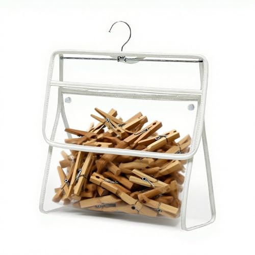 LIANCHEN Sacchetto per mollette da bucato, 30 x 10 x 31 cm, trasparente, impermeabile, per mollette da bucato, per interni, da appendere, riutilizzabile (bianco, piccolo)