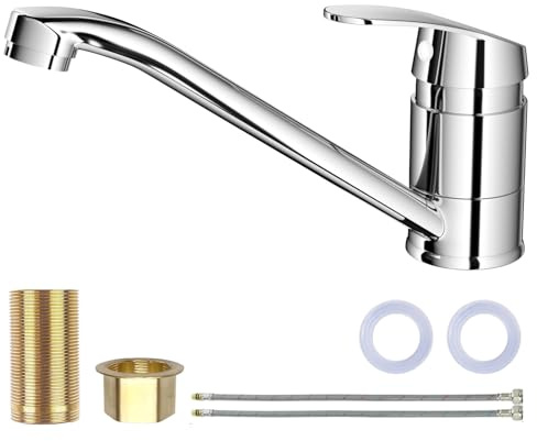 Amdoticknpf Grifo de Cocina Fregadero, Grifo de Cocina de Clásico, Grifo Mezclador, Grifería Giratorio 360°, Grifería de Cocina Monomando, Cartucho de Discos Cerámicos, Latón, Cromo