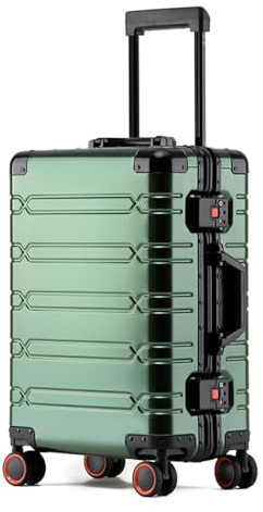 Aoun Valigia Rigida Bagaglio A Mano Tutto in Alluminio Zipless con Ruote E Serratura, Valigia Trolley Rigida Tutto in Metallo Bagaglio Registrato, Valigia a rotelle per Viaggi d'affari, Vert-a, 61CM