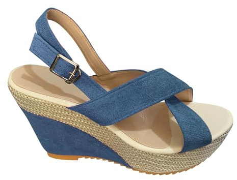 Uwdiohq Sandalias De Playa Con Hebilla Mezclilla Pendiente Inferior Gruesa Y Primavera/Verano Para Mujer Cuñas Esparto (Blue, 37) Navy Blue Shoes Women Ante Negras Planas Rehabilitación
