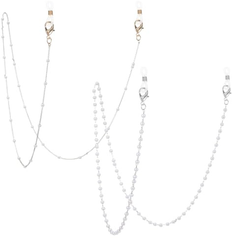 Nogeqi 2 stycken glasögonkedjor pärlor, glasögonkedja damer guld, fashionabla glasögonband damer glasögonband glasögonsnöre för glasögon solglasögon läsglasögon glasögon närsynt