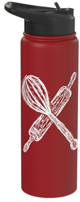 Rolling Pin And Hand Mixer Sketch Baking Enthusiast Pastry Stainless Steel Insulated Water Bottle