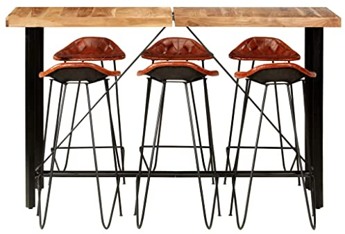 Augerlite 7-TLG. Barset akaciaträ massivt med äkta läderstolar industriell stil 180 x 70 x 107 cm robusta möbler matgrupp vardagsrum liten matgrupp bekväm
