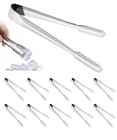 RAVNIX Pinzas para Hielo y Azúcar 10 Unidades Plata, Dentadas Antideslizantes, Agarre firme para cócteles, aperitivos, Versátiles para Bar, Buffet, Cocina y Hogar, Uso Profesional