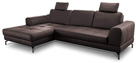 CAVADORE Ledergarnitur Benda / Großes Ecksofa mit XL-Longchair links & Federkern / Inkl. Sitztiefenverstellung & Kopfstützen / 284 x 87 x 175 / Echtleder: braun