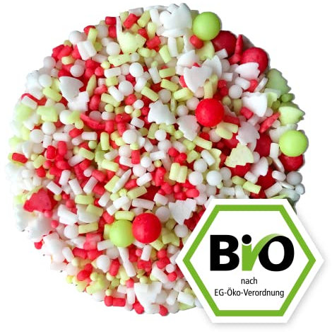 200g BIO Decor sucre - paillettes colorées de Noël - Sprinkles pour décorer - décoration de Noël en sucre BIO en emballage biodégradable