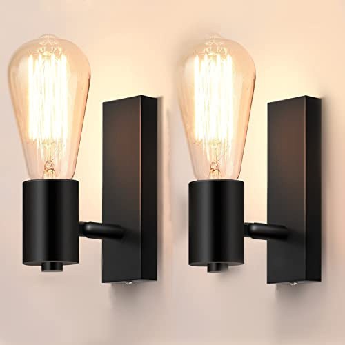 Lightess 2 Pezzi Lampada da Parete Vintage Applique da Parete Interno Industriale Lampada da Muro Orientabile in Metallo Nero Lampadina E27 Illuminazione Regolabile e Rotante per Soggiorno, Faretto