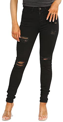 989Zé ENZO EZL417 Womens Jeans Skinny Stretch Ripped Trousers Ladies Denim Slim Fit Pants with Rips Waist Sizes UK 8-20