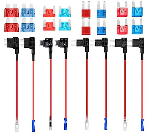 AUKENIEN Rubacorrente Fusibile 12V 4 Valori Portafusibili a Lama ADD A Circuit Fusibili Tap Adattatore Piggy Back Kit con Standard Mini Micro Micro2 Fusibili Auto 10A 15A e Estrattore di Fusibili