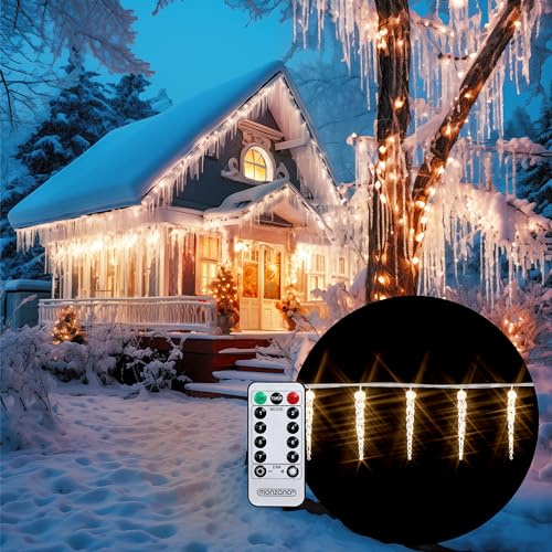 Monzana® Cadena de Luces Carámbanos 80LED Blanco Cálido Control Remoto 8 modos Resistentes al Agua Decoración Navideña para Interior Exterior