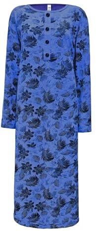 i-Smalls Women's Thermal Nightdress Super Soft Fleece Leaf Print Button Down Nightshirt Nightie (XXL) Navy