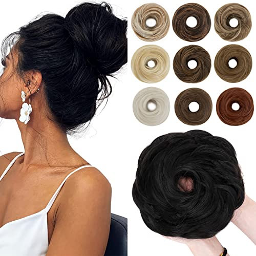 SEGO Haarteil mit Gummiband Große Dutt Haarteile Haargummi mit Haaren Extensions Pferdeschwanz Zopf für Damen (55 G) Naturschwarz