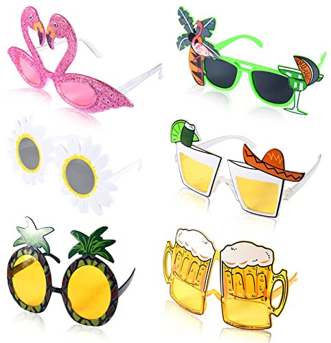 Newtic 6 Stück party brille lustig,Lustiges Sonnenbrillen,Hawaiian Tropical Party Brille Set,Luau Beach Party Kostüm Dekoration,Brillen Neuheit Party Photo Booth für Kinder Erwachsene