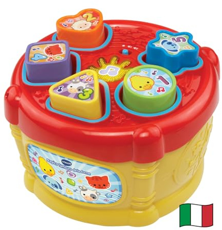 VTech Il Magico Tamburo delle Forme, Tamburo Musicale per Bambini, Giocattolo con 5 Forme, Strumento Musicale Interattivo con 3 Canzoni e 20 Melodie, Lingua Italiana, Batterie Incluse, 12-36 Mesi