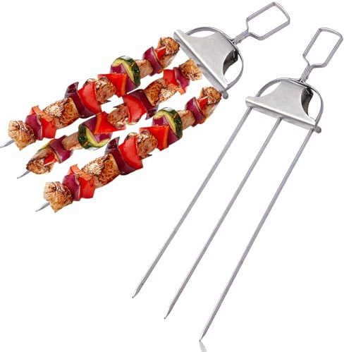 Stainless Steel Barbecue Skewers, 3-in-1 Kebab Skewer Flat Metal Skewers for Kebabs with Slider for BBQ Party Grilling Meat & Vegetable, with Storage Bag