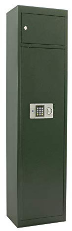 Rottner Munitionsschrank Max Elektronikschloss Grün, BxH 37 x 150 cm, Stahl, Elektronikschloss mechanischer Notöffnung, für 5 Langwaffen, Innentresor, Putzstockhalterung, inkl. Befestigungsmaterial