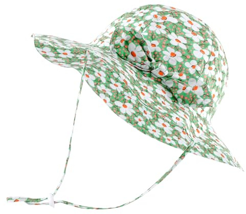 LACOFIA Baby flicka solhatt UPF 50+ UV-skydd småbarn sommar bomullsmössa strandhatt visirmössa med justerbar hakrem, C-gröna blommor, 6-18 Månader