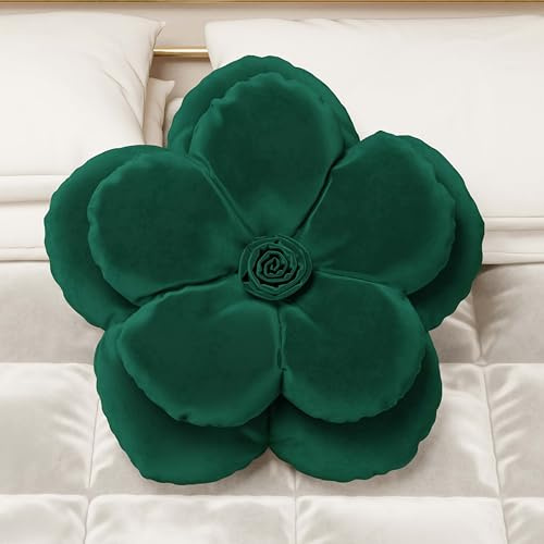 PETTI Artigiani Italiani - Cuscino in Velluto a Forma di Fiore con Imbottitura, Copricuscino Camera da Letto, Cuscino Arredo Velluto Smeraldo - Diametro 50 cm, 1 Pezzo
