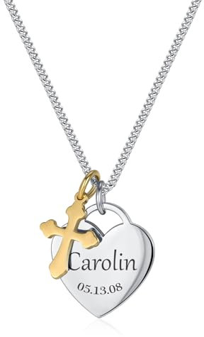 TMT Heart Pendant Necklace Personalised for Women | Unique Christening Gift for Girls | Cross & Initial Necklace | Keepsake Customised Gifts