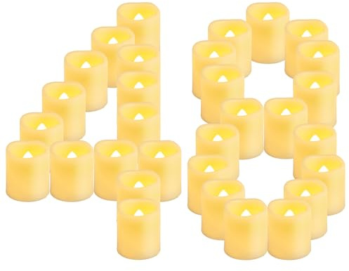 CANDLE IDEA Lot de 48 bougies chauffe-plat LED vacillantes à piles, bougies électriques sans flamme pour mariage, fête de festival, fête, Halloween et décoration de Noël (Blanc chaud)