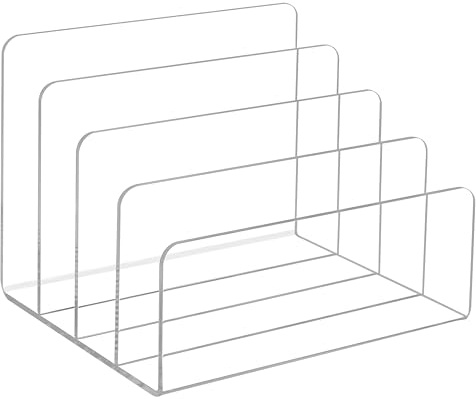 Organizador de Archivos de Escritorio Acrílico Transparente, Clasificador de Correo de Escritorio 4 Ranuras Sujetalibros Portadocumentos Vertical Estante para Carpetas de Cartas, Papeles y Libro
