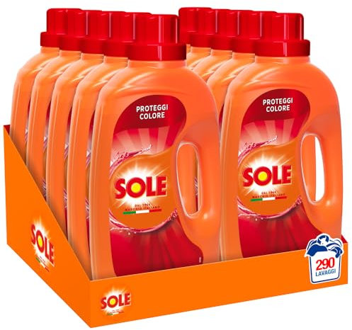 Sole Detersivo Lavatrice Proteggi Colore 290 Lavaggi, 10 confezioni bi-pacco, Formula igienizzante, Detersivo Lavatrice Liquido Proteggi Colore, rimuove le macchie a basse temperature