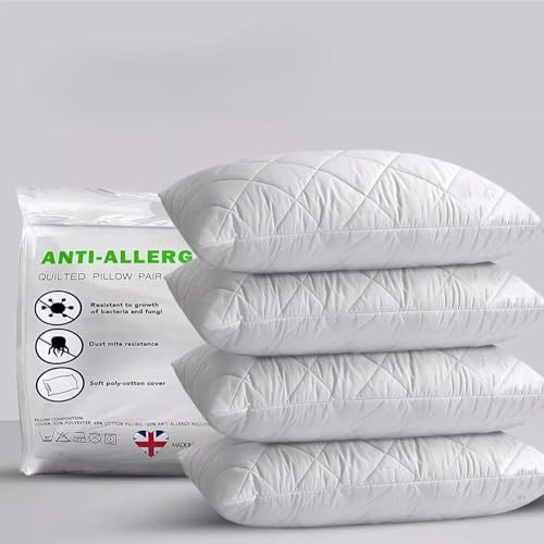 NIGHTSLEEP Pillows 4 Pack quilted Extra Filled luxury bounce back bed Pack Hotel Quality Bed Pillow Pair Luxury Firm Support Side Sleeper Pillow Back Neck Pain Relief Support Pillows (4)