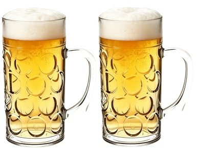 HAOHEJIA Bicchieri da birra in plastica da 1,25 ml, confezione da 2 tazze da birra trasparenti grandi con manici, set di bicchieri da birra per club, bar e feste